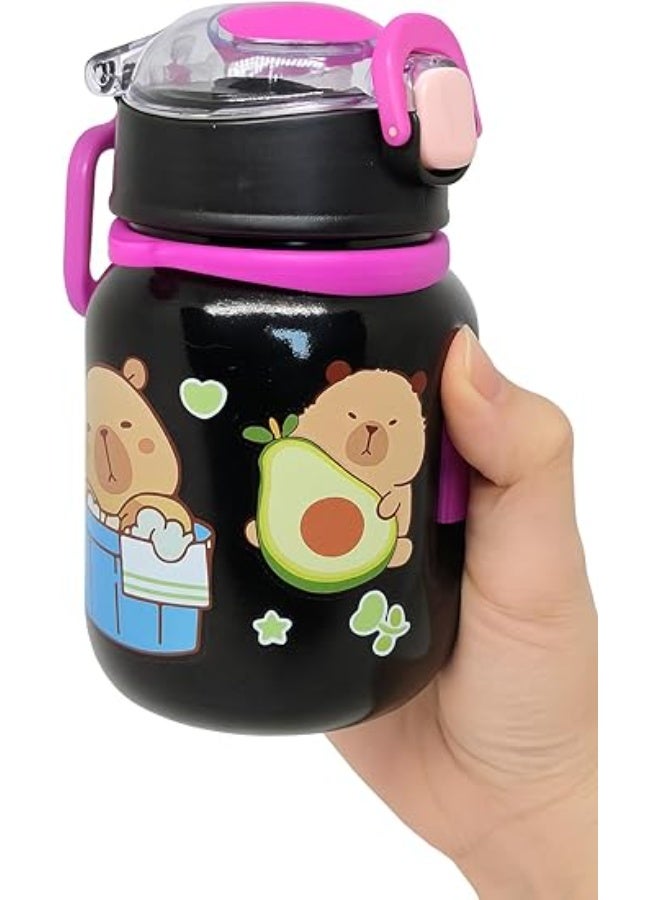 MINIIMODZ Bear Kids Water Bottle with Straw 500ml BPA-Free Plastic, School & Picnic Bottle for Toddlers – Black & Pink (BLACK) - Image 3